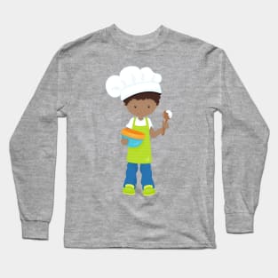 African American Boy, Baking, Baker, Bakery, Apron Long Sleeve T-Shirt